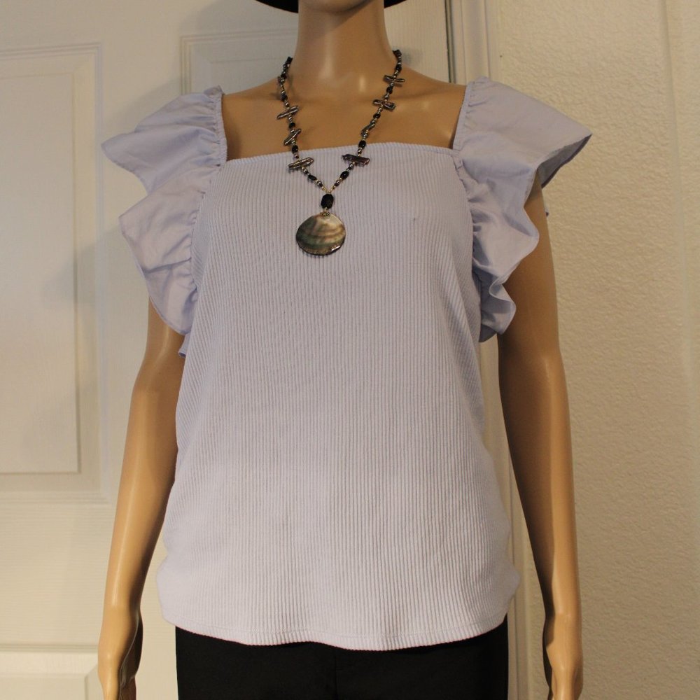 WOMEN QUAINT BLUE RUFFLE TOP